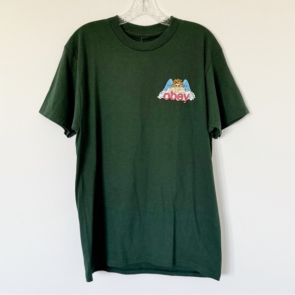 NWT Green Obey Angel Tee Shirt Medium - Picture 1 of 3